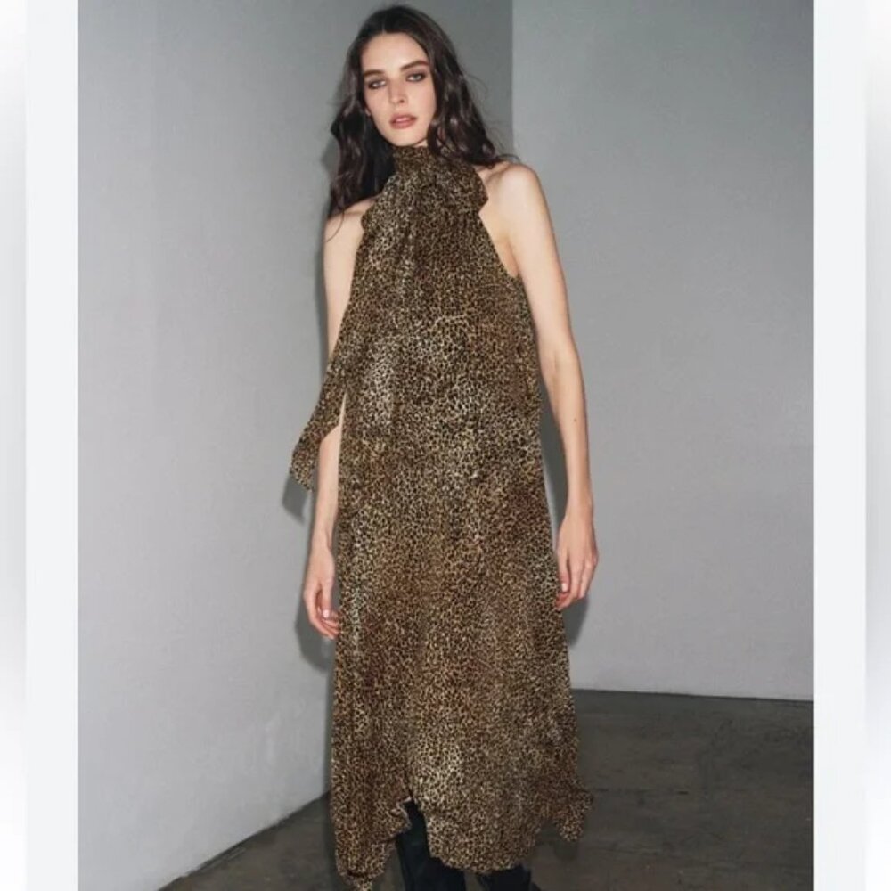 Zara Leopard Print Halter Neck Dress